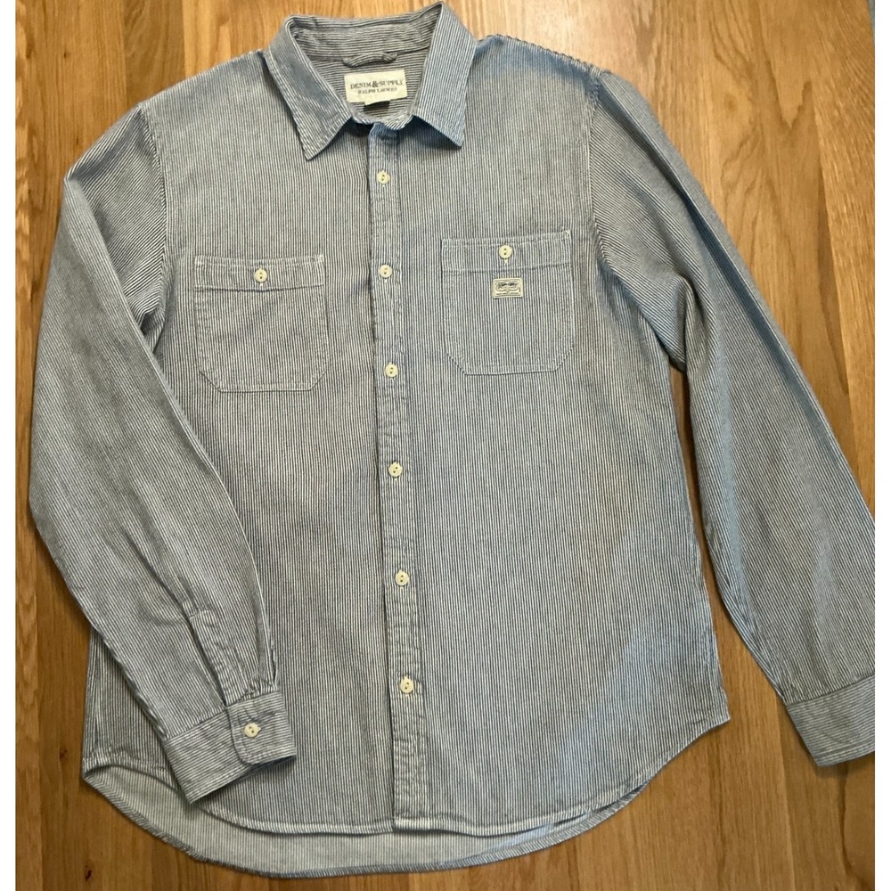 Denim & Supply Ralph Lauren XL Hickory Stripe Work Shirt Railroad Cotton Blue
